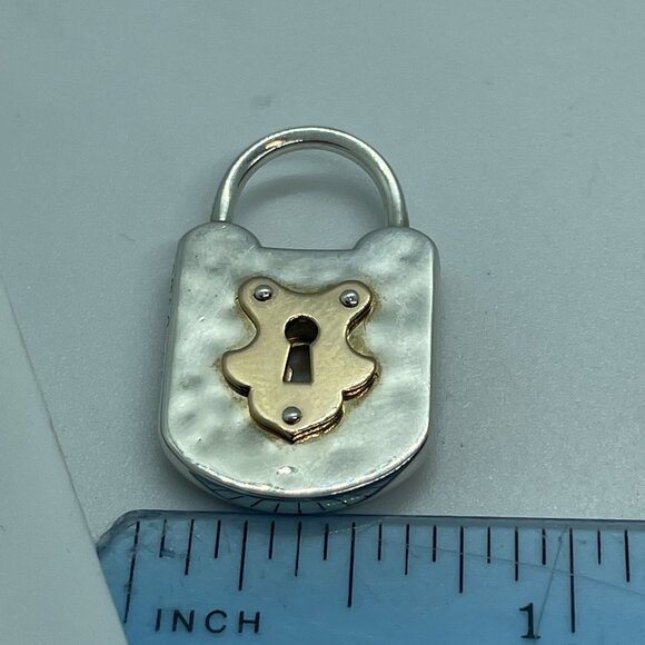 Tiffany & Co Silver & 18K Rose Gold Mini Hammered Oval Lock Key Charm Pendant - Picture 12 of 12